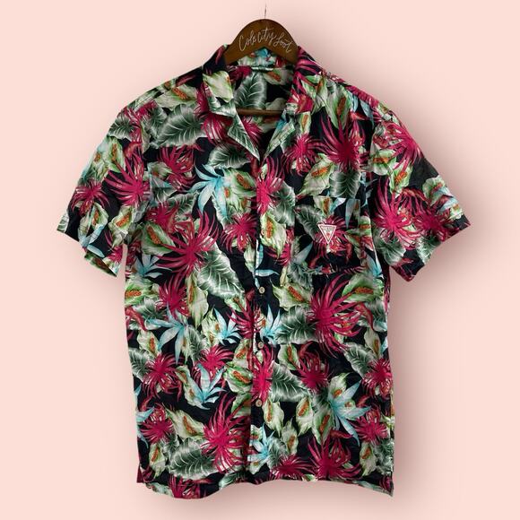 Guess Hawaiian Shirt Short Sleeve Colorful Button Front Medium - Picture 1 of 8
